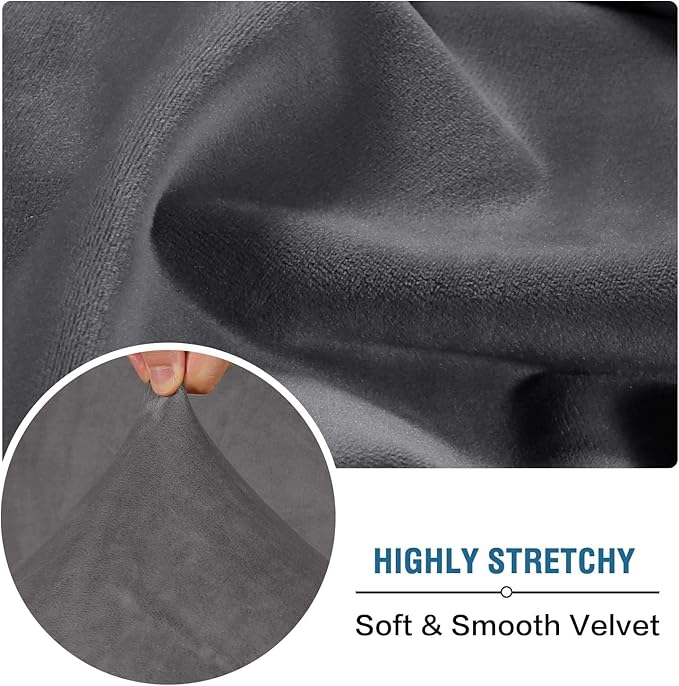 H.VERSAILTEX Velvet Stretch Sectional Sofa Covers - 4 Piece Seat Cushions for L Shape Sectional Couch (Large 3 Seater + 1 Chaise, Grey)