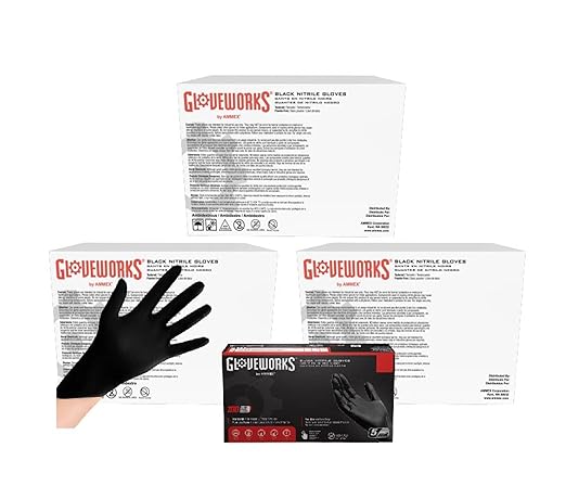 GLOVEWORKS Black Nitrile Gloves for Cooking, Food Prep, Disposable, 5 Mil, For Professional Cleaning, Small, 3 Cases of 1000