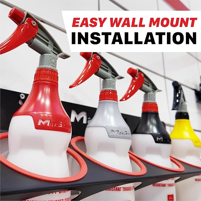 Universal Detailing Spray Bottle Holder – Mobile Detailing & Car Garage Organizer, Holds 5 Bottles (16/32oz) with 4 Small Holes – Lightweight Design, Easy Wall Mounting