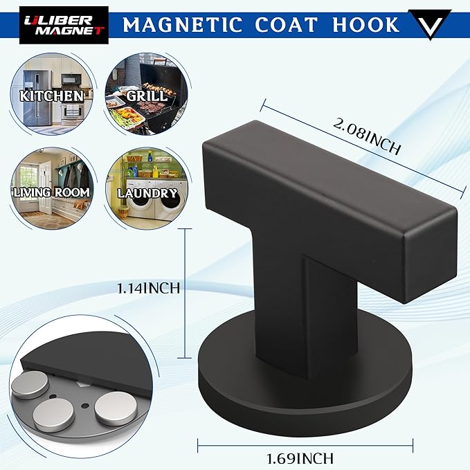 ULIBERMAGNET Magnetic Coat Hooks,Heavy Duty Magnets Hook for Metal,Door,Cruise Cabinet,Refrigerator, Locker,Neodymium Magnet Hook for Towel,Coat,Bag,Umbrella