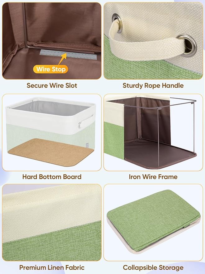 BALEINE 1 Pack Fabric Closet Storage Bins for Shelves, Linen Closet Organizers and Storage, Decorative Baskets for Organizing, Shelf, Clothes, Home, Office (Green, 15''x11''x9.5'')