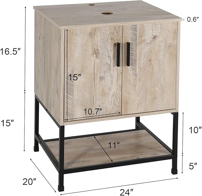 eclife 24" Bathroom Vanity Sink Combo Modern Metal Stand Cabinet W/Bottom Shelf White Shell Vessel Sink & Water Save Faucet & Pop Up Drain, Oak (T54)