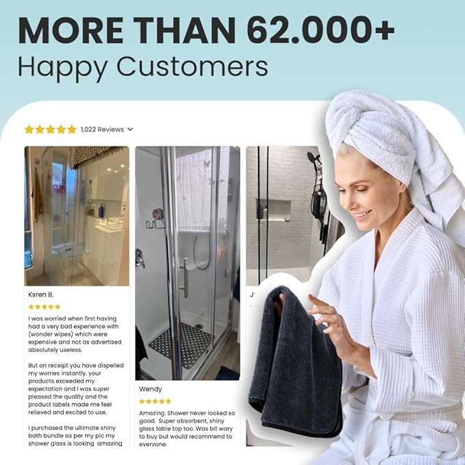 Shiny Wipes Medium Drying Towel, The Original, 12x16in/30x40cm, Ultra Absorbent Twisted-Loop Design, Streak-Free Towel Cloth for Shower, Household, Car, No Streaks or Limescale (4 Towels)