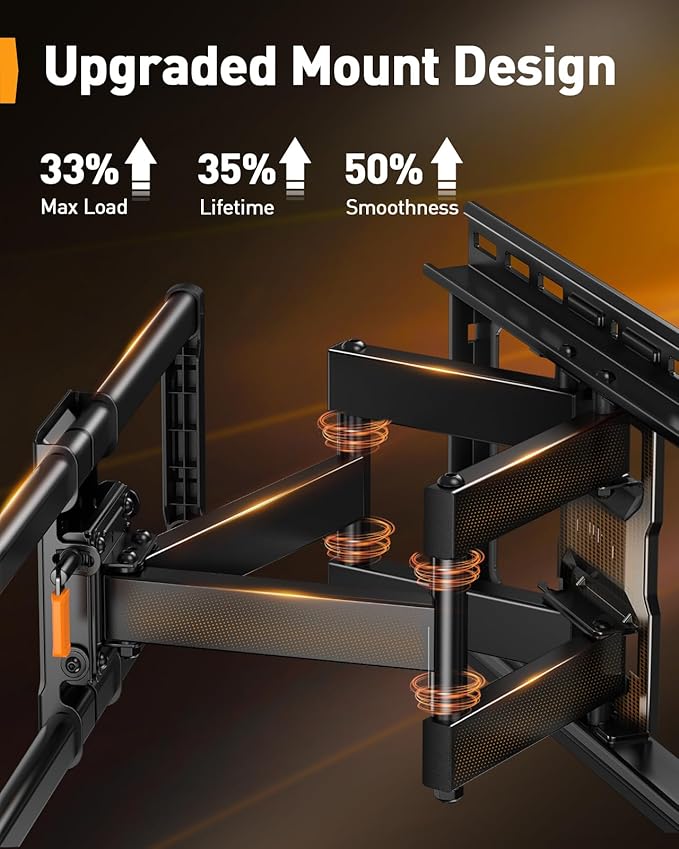 Perlegear UL-Listed Full Motion TV Wall Mount for 42–97 Inch Flat Curved TVs up to 132 lbs, 12″/16″ Wood Studs, TV Mount Bracket with Tool-Free Tilt, Swivel, Extension, Max VESA 600 x 400mm, PGLF15