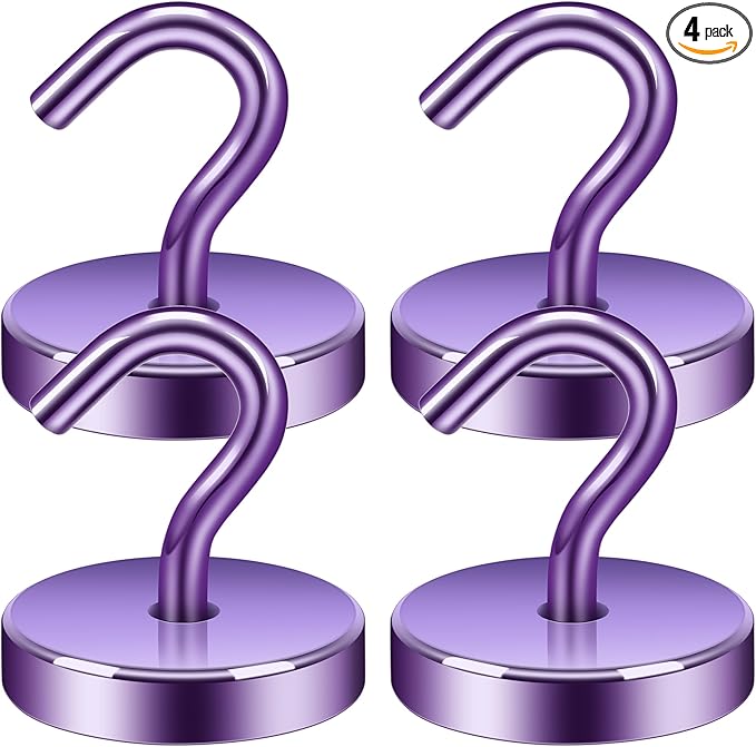 Neosmuk Magnetic Hooks, Cruise Ship Essentials, 120lb+ Heavy Duty Magnetic Hooks for Cruise Cabins, Refrigerator, Grill, Hanging, and Travel | Extra Strong Must-Haves Magnet Hook,Purple