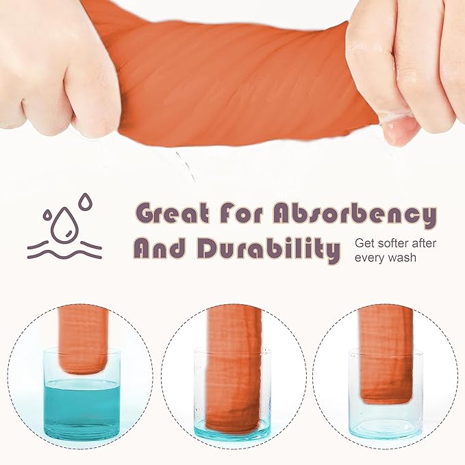 Muslin Burp Cloths Large 100% Cotton Hand Washcloths for Boys & Girls, Baby Essentials Extra Absorbent and Soft Burping Rags for Newborn Registry (Vermilion, 12-Pack, 20" X10")