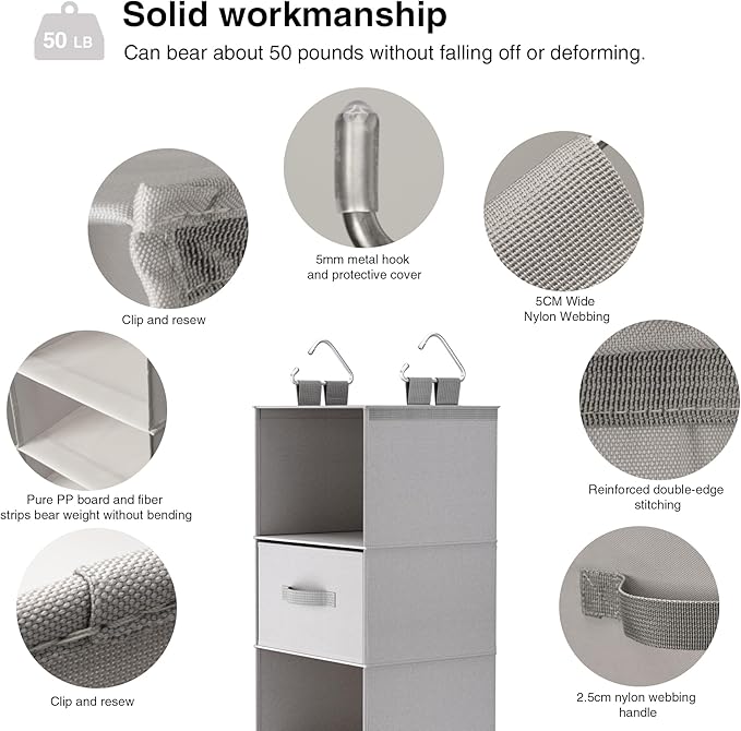 Hanging Closet Organizer with 4 Removable Compartment Drawers, Made of Washable 600D Oxford Fabric