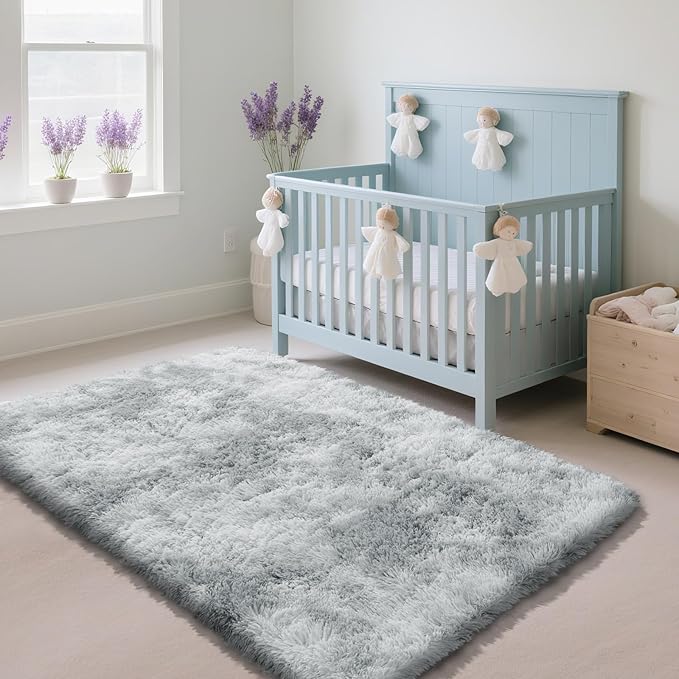 Fluffy Rug Shaggy Area Rug, Mottling Grey 2x4 Area Rugs for Bedroom, Small Bedside Rug, Soft Fluffy Shaggy Entryway Throw Rugs for Living Room Bedroom Kids Room Home Decor
