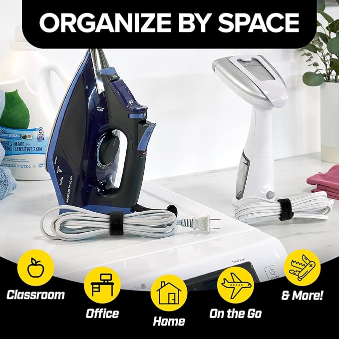 Self-Gripping Cable Ties by Wrap-It Storage, Black, 40 Pack (5 Inch and 8 Inch Straps) – Reusable Hook and Loop Cord Organizer Cable Ties for Cord Management and Desk or Office Organization
