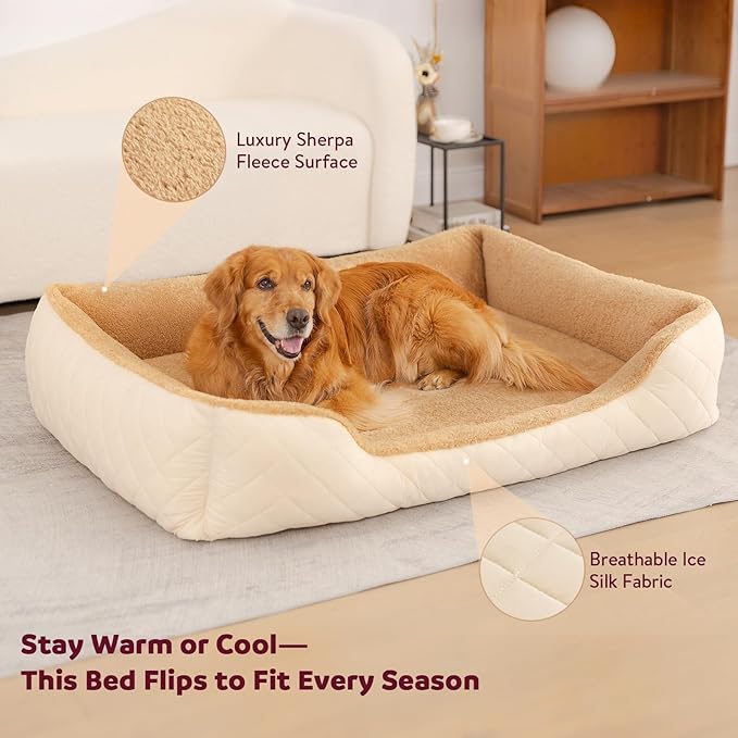 Self-Warming Orthopedic Dog Beds Large Sized Dogs - Memory Foam for Joint Pain & Arthritis, Big Dog Couch w/Washable Removable Cover & Waterproof Liner, Pet Bed w/Raised Bolster & Non-Slip Base