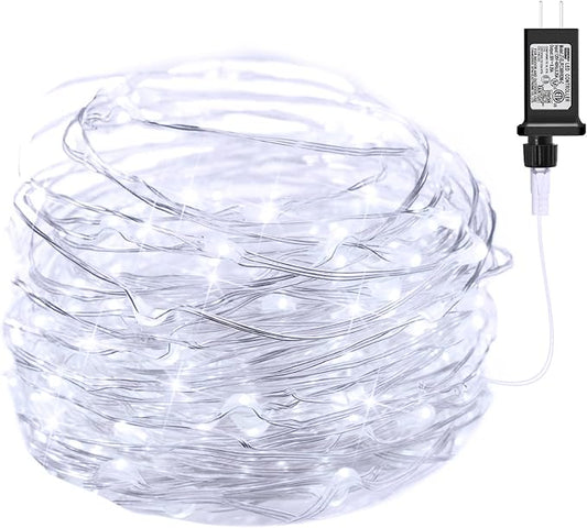 Minetom 100 LEDs Fairy Lights 33 Ft Firefly String Lights Waterproof Starry Lights on Silver Coated Copper Wire Perfect for Christmas Party DIY Wedding Bedroom Indoor Party Decorations Pure White