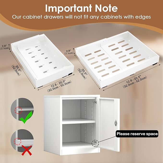 Expandable Pull Out Cabinet Organizer, 21" Deep Expandable (12.6" - 20.5") 3 Heavy Duty Slide Drawers Pull Out Drawers for Kitchen Storage Cabinet (White)
