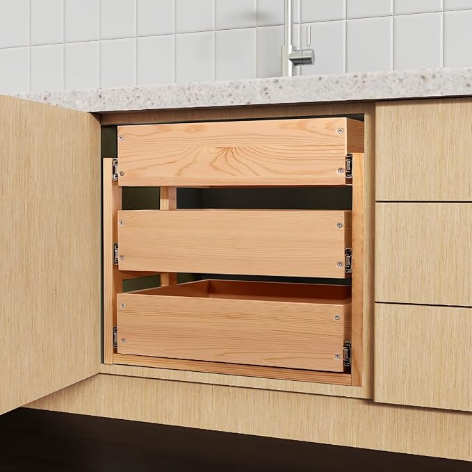 Pull Out Drawers For Cabinets, 20''W×21''D×19''H Soft Close Slide Out Wood Shelves Storage Organizer for Kitchen, 3-Tier, Finished, Heavy-Duty, Bottom Assembly
