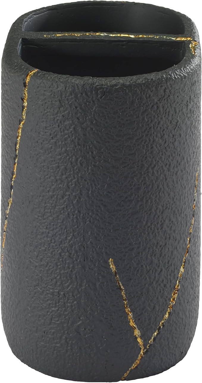 Nicole Miller - Toothbrush Holder, Resin Countertop Accessories, Dorm Room Essentials (Sydney Collection, Black/Gold)