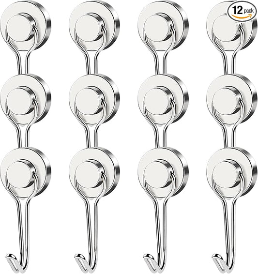 MIKEDE 12 Pack Magnetic Hooks, 40LB Heavy Duty Neodymium Magnet Hooks, Strong Magnetic Swivel Hooks for Hanging, Magnets with Hook Magnetic Metal Hanger for Fridge, Toolbox, Storage