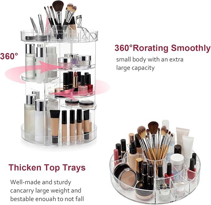 Acrylic Makeup Organizer Set, 360 Rotating Makeup Organizer, Clear Drawer Vanity & Countertop Cosmetic Storage for Brushes, Jewelry, for Vanity, Bathroom, Bedroom, Closet