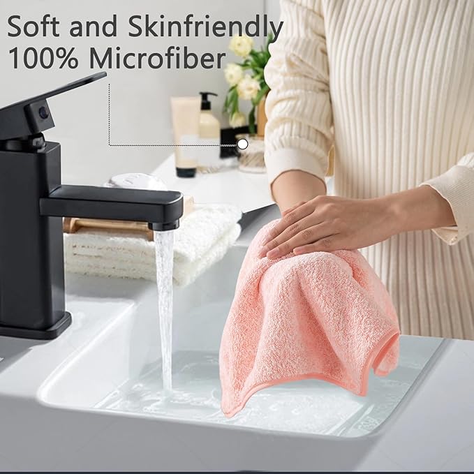 18 Piece Bath Towels Set,100% Microfiber Family Bathroom Towel with Hanging Loops-6 Bath Towels,6 Hand Towels,6 Washcloths,Quick Dry Highly Absorbent Shower Towel for Bathroom,Hotel,Spa-Pink