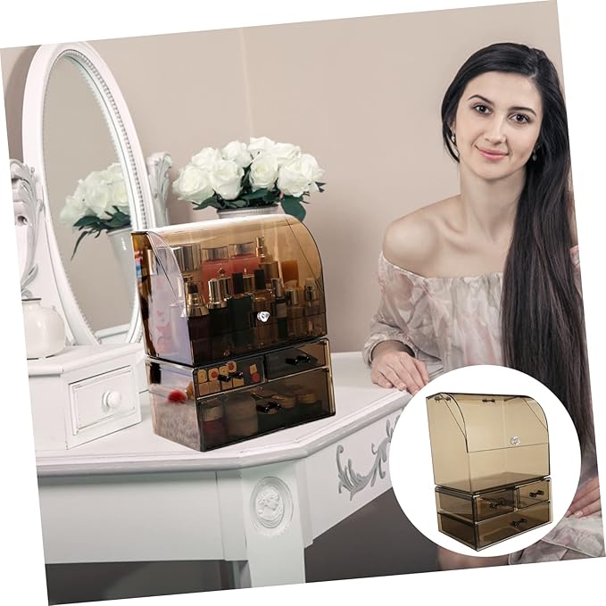 Baluue Tabletop Acrylic Storage Box for Cosmetics Makeup Organizer Cover Large Capacity Drawer Type for Dressing Tables and