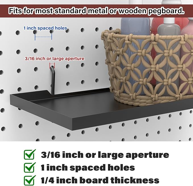 13X6 Inch Pegboard Shelves Set of 10, Metal Peg Board Shelves Accessories, Flat Display Shelves for Pegboard, Metal Retail Display for Storage and Organization, Black