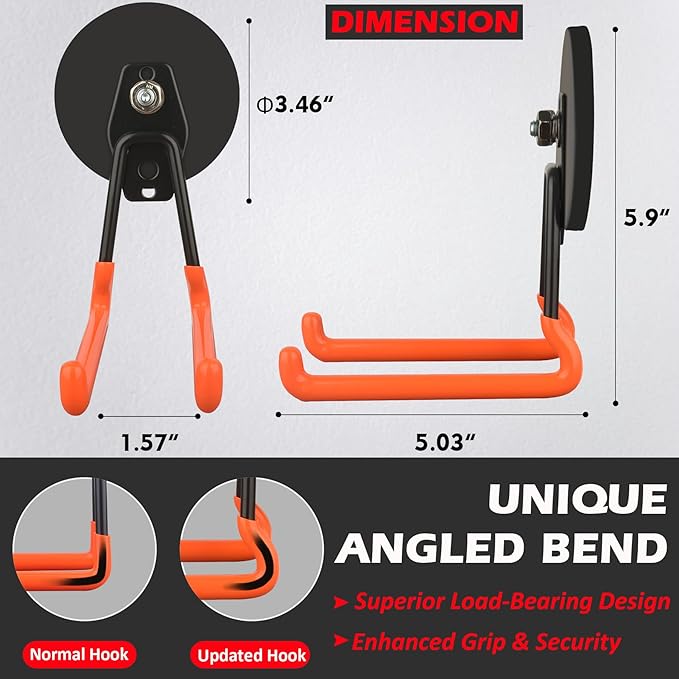 MUTUACTOR New Updated Magnetic Garage Hooks Heavy Duty,40lbs Anti-Scratch Magnetic Hooks for Hanging,2PCS Rubber Coated Magnets with Hook for Storing Heavy Impact Drivers Trailer Cord Garden Tool Box