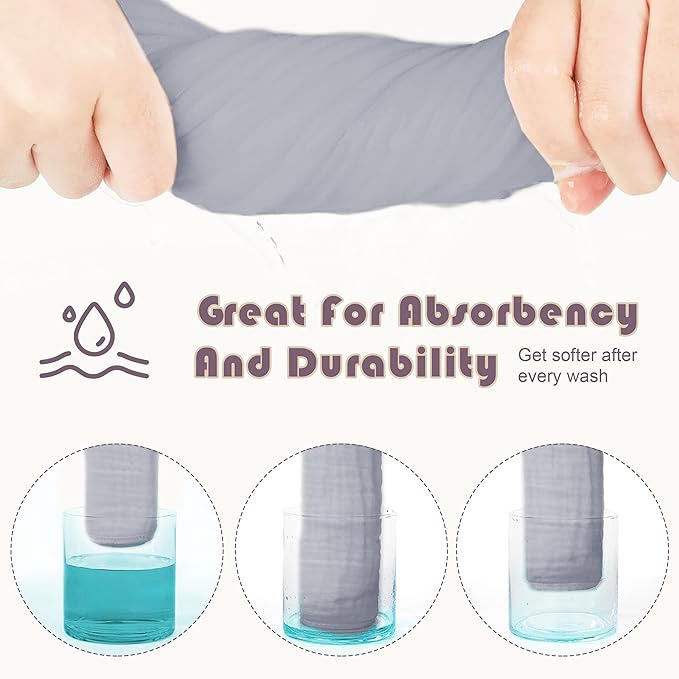 Muslin Burp Cloths Large 100% Cotton Hand Washcloths for Boys & Girls, Baby Essentials Extra Absorbent and Soft Burping Rags for Newborn Registry (Slate, 12-Pack, 20" X10")