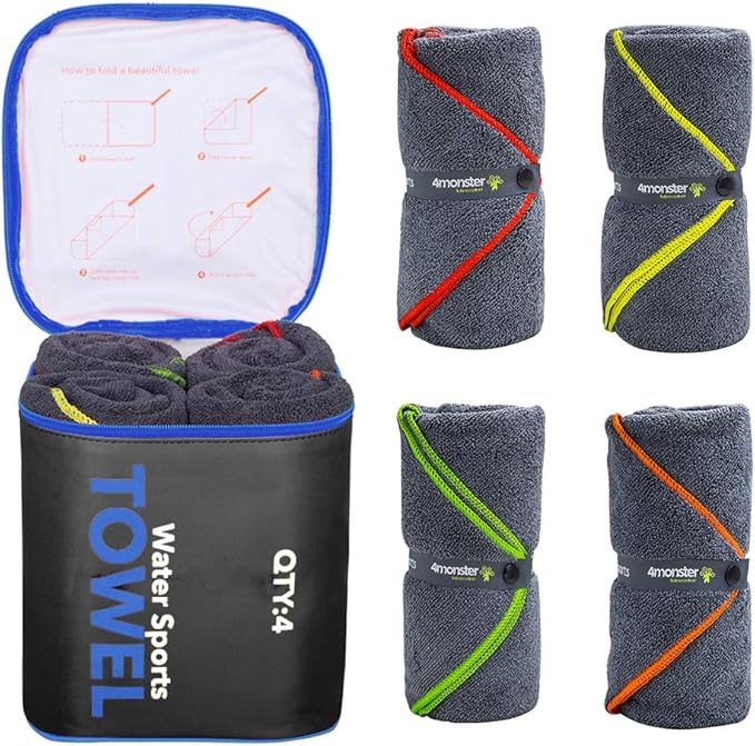 4 Pack Microfiber Camping Towel Quick Dry, Super Absorbent Travel Towel with Waterproof Bag, Lightweight Boat Towel for RV, Sport, Gym, Beach, Pool, Swim,Family Trip