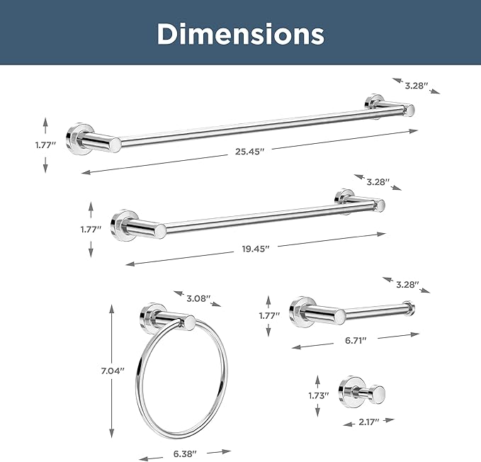 Franklin Brass Wake 5-Piece Bathroom Set Polished Chrome 18, 24 in. Towel Bar Racks, Toilet Paper Holder, Ring, Hook| Fixtures | Accessories WAK65-PC