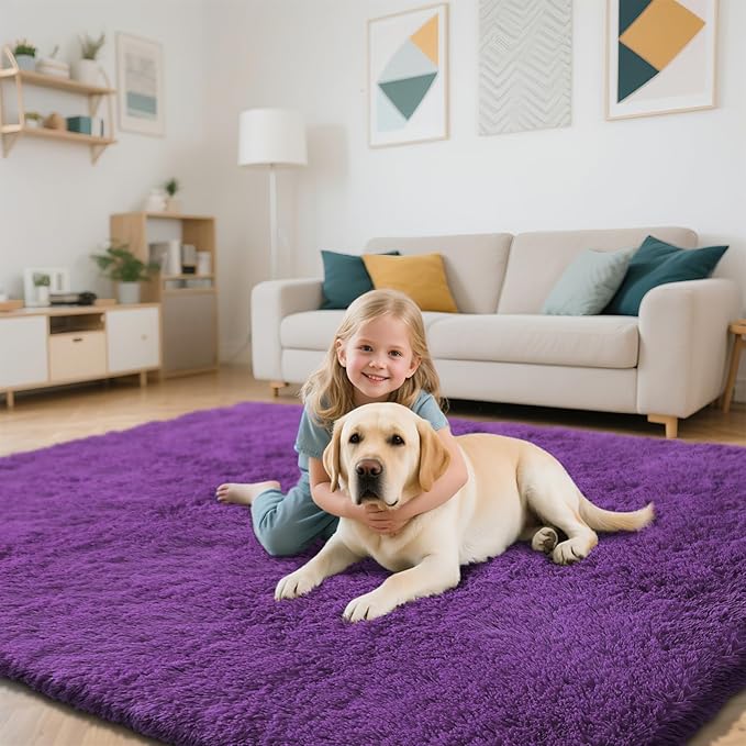 Purple Fluffy Rug Shaggy Area Rug, 2x4 Area Rugs for Girls Bedroom, Soft Cute Baby Play Mat, Indoor Floor Carpet for Teen, Nursery, Preppy Dorm, Plush Aesthetic Bedside Rug