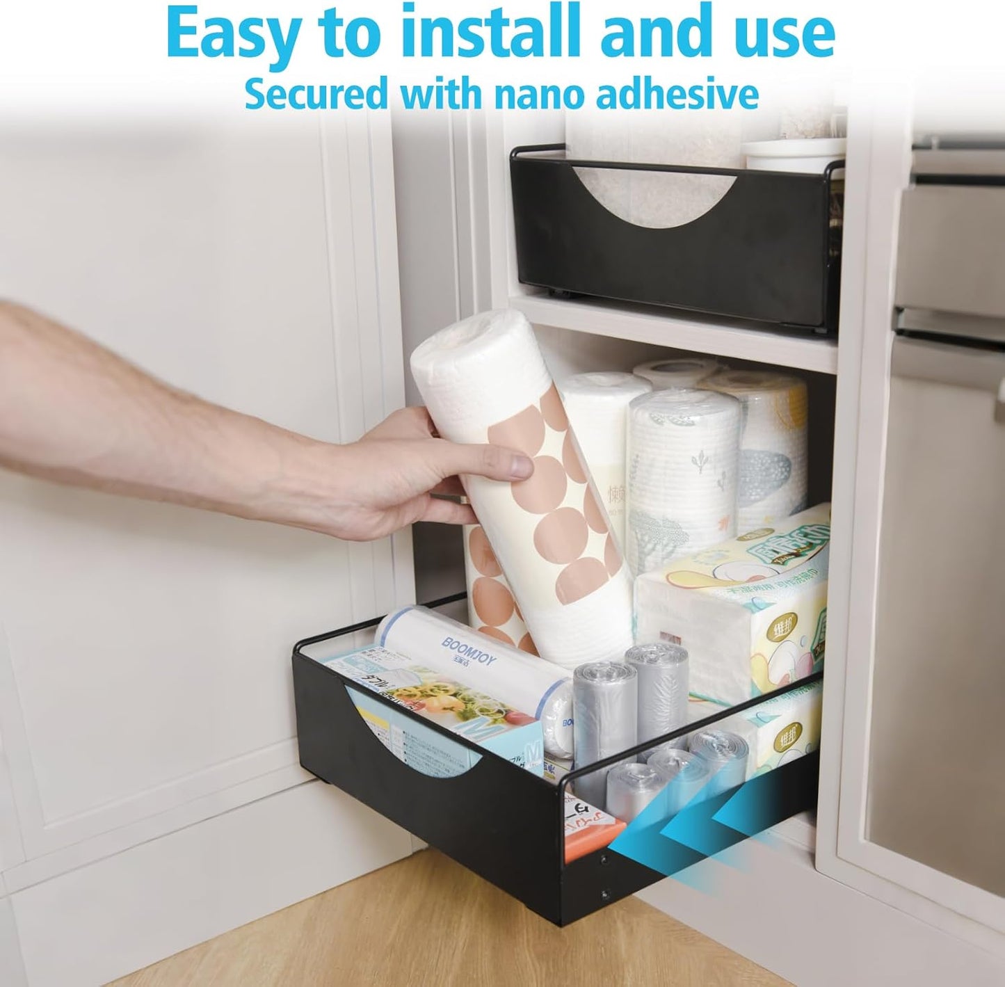 Pull-Out Under Sink Organizer — Single-Tier Metal Drawer, No Drilling, Fits 16"+ Cabinets