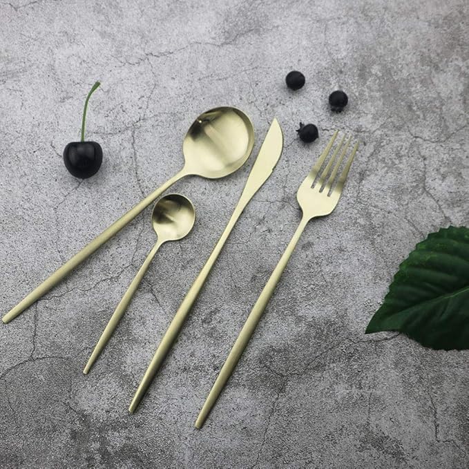 JASHII Matte Silverware Set, 24-Piece Stainless Steel Flatware Cutlery Set for 6, Ideal for Home Wedding Festival Party, Dishwasher Safe (Matte Champagne Gold)