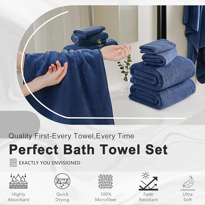 4 Piece Extra Large Bath Towel 35"x70" Oversized Bath Sheet Navy Blue Bath Towel Set for Bathroom Ultra Soft Cozy Highly Absorbent Quick Dry Bathroom Towel for Spa Gym Hotel,Shower Towel for Daily Use