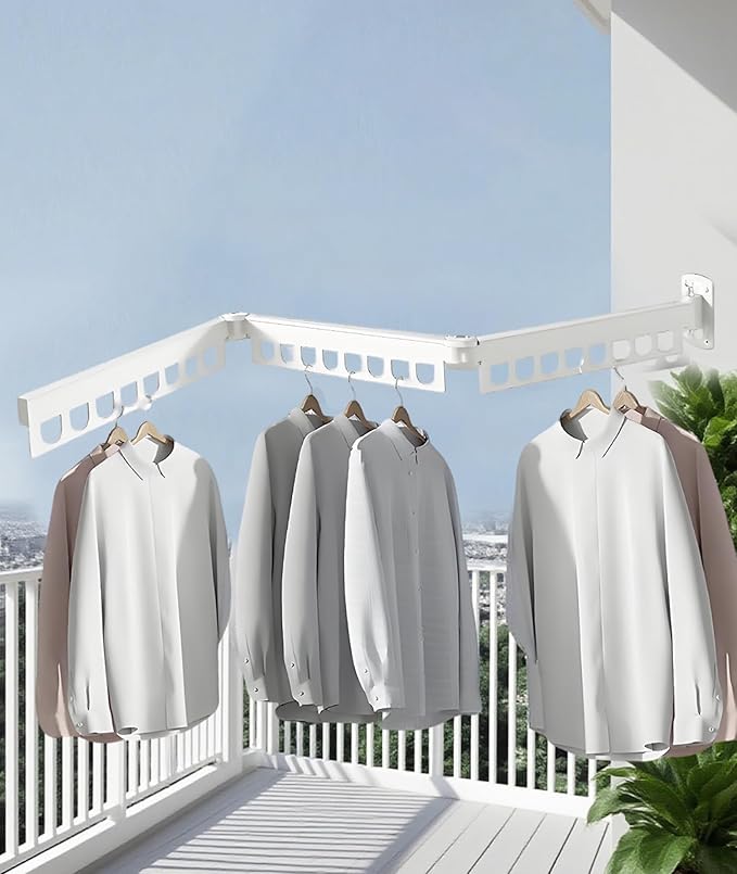Clothes Drying Rack Laundry Space Saver Wall Mounted, Retractable, Collapsible(Tri-Fold), White Color Rack Clothing (with Screws)