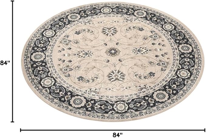 SAFAVIEH Lyndhurst Collection 7' Round Light Beige / Anthracite LNH340K Traditional Oriental Non-Shedding Dining Room Entryway Foyer Living Room Bedroom Area Rug