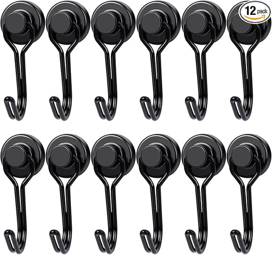 E BAVITE Swivel Swing Magnetic Hooks, 30LB（12pack） Refrigerator Magnet Hook,Strong Neodymium Magnets, Perfect for Refrigerator and Other Surfaces,60mm(2.36in) in Length
