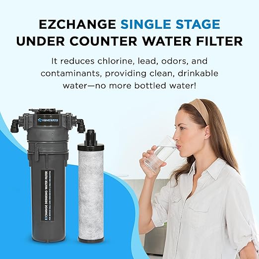 HOMEWATER EZChange Single Stage Under Sink Water Filter | Direct Connect Supreme Water Filtration System | Reduces Lead, Chlorine & Improve Water Quality | Made in North America