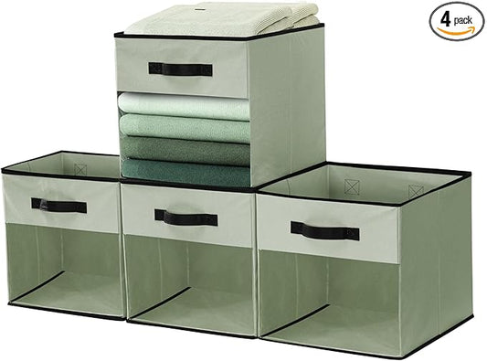 DECOMOMO Kallax Storage Cubes, 13x13x15 Storage Cube Bins with Window, Baskets for Organizing Shelves (Kallax / 4pcs, Green)