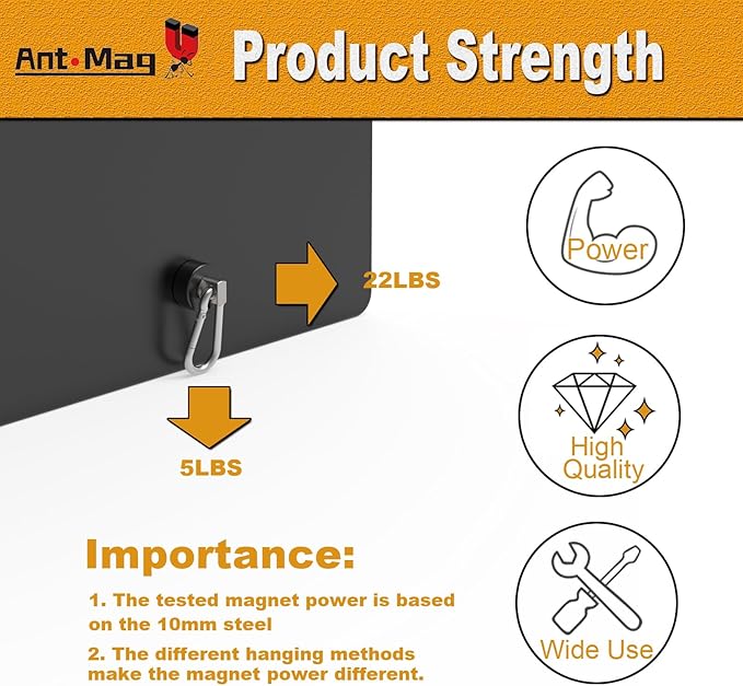 Ant Mag Magnets Hooks Heavy Duty with Carabiner 22lbs Strong Magnets Great Hanging for Refrigerator Cruise Cabin Grill Wreath Kitchen Office 10 Pack Black