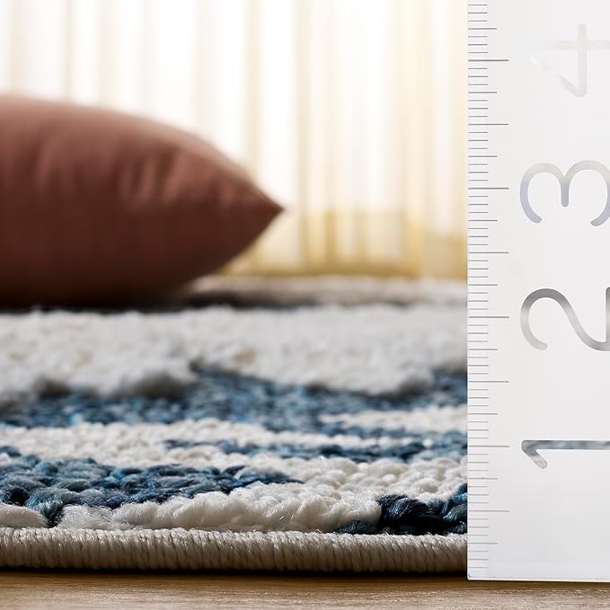 SAFAVIEH Area Rug 8x10 - Moroccan Tassel Shag Collection - Large - Blue & Ivory, Boho Design, Non-Shedding & Easy Cleaning, Plush Pile, Ideal for Living Room, Bedroom, Dining Space (MTS652M)