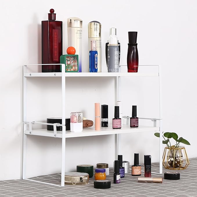 YGYQZ Desk Organizer Shelf，2 Tier Detachable Table Top Bookshelf, Freestanding Display Shelf for Office, Dormitory, Home,White+White