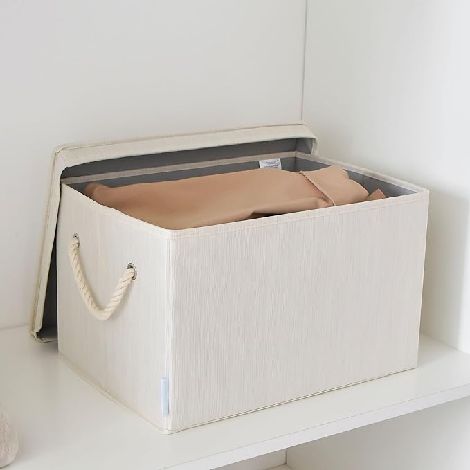 Sukkiri Pack of 2 Large Storage Bins Closet Organizer System, Sturdy Foldable Storage Boxes for Organizing Clothing, Sheets, Books - Shelf Organizer Shelves Basket Storage Bin 16.3"x 12"x 10.24"