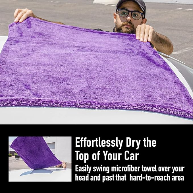 Car Drying Towel, Rinse Free Microfiber Towel for Car Detailing, 1200 GSM, Double Sided, Large Microfiber Towels for Car Drying, Plush Car Wash Towels (6, 24" x 36")