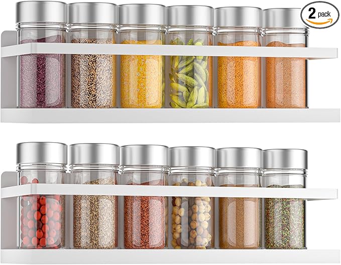 Magnetic Spice Rack for Refrigerator, Magnetic Fridge Shelf for Kitchen Spice Organizer, Spice Rack Wall Mount, Fridge Organizers and Storage (2, White)