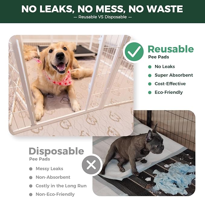 FXW Washable Pee Pads for Dogs, Puppy Pads with Super Absorbent, Specifically Designed for FXW Rollick/Homeplus 32/40/45inch 8 Panels Dog Playpen, 43" x 98" Rectangle, Khaki, 2 Packs