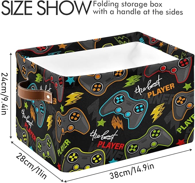 Storage Basket Gamepad Storage Bin Cube with Handles Foldable Storage Baskets for Shelves Living Room Home Decor 2PCS