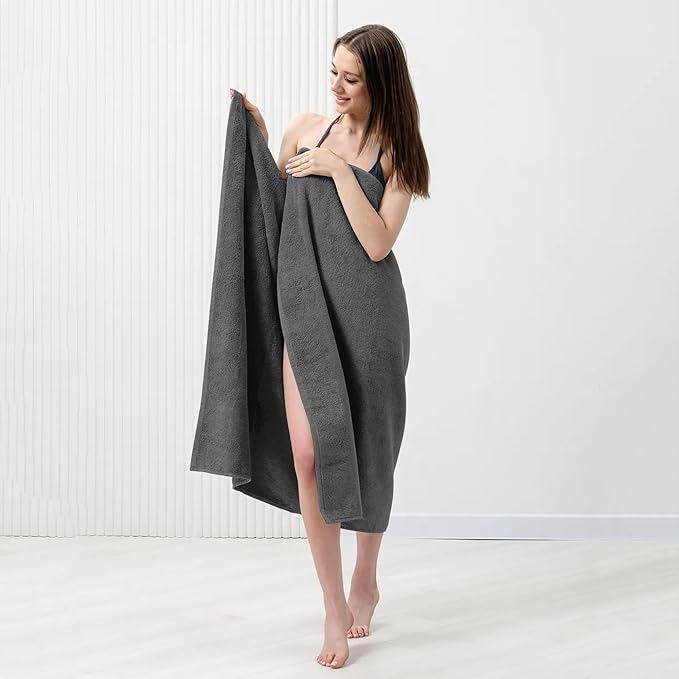 Bath Sheets – Extra Large Bathroom Sheet Set – Pack of 2 Jumbo Towels Dark Grey (71x35in) – 100% Cotton Soft Quick Dry Large Bath Towels for Adults Hotel Spa Bathroom Use