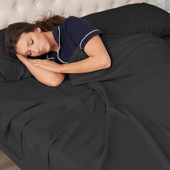 Northwest Ashford Home Essentials Bedding, 4 Piece King Size Sheet Set, Stretch Limo Black