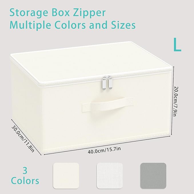 Storage Bins with Lid, Cube Organizer Basket, Closet Boxes with Carrying Handles and Sturdy PP Support Plate, 2 Pack, Beige, 15.7 x 11.8 x 7.9 In, XSNY16BEL-2