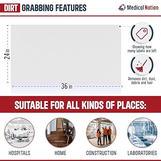 Sticky Mat - 24" x 36" - 120 White Sheets (Pack of 4 Mats - 30 Sheets per Mat) for Clean Rooms, Construction, Medical Facilities, Laboratories, Hospitals and Pets - Tacky Adhesive Mats