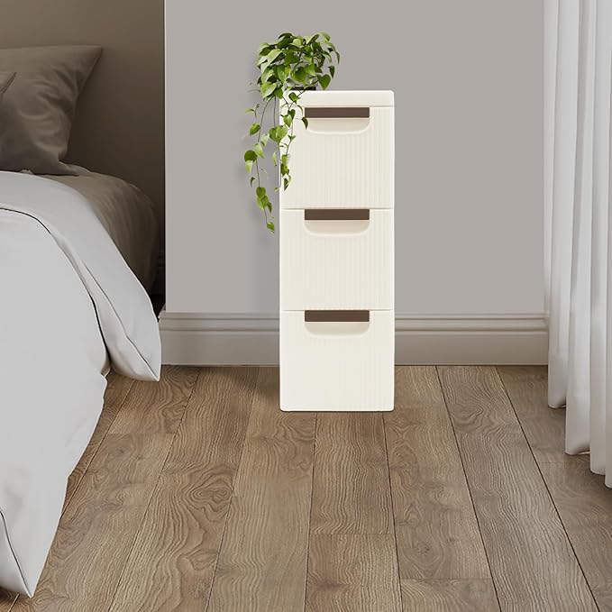 Narrow Storage Cabinet with Drawers, Rolling Storage Cart Organizer with 3 Drawers, Plastic Dresser, Mobile Utility Cart on Wheels for Bathroom Kitchen Bedroom Office Classroom (3-Drawers)