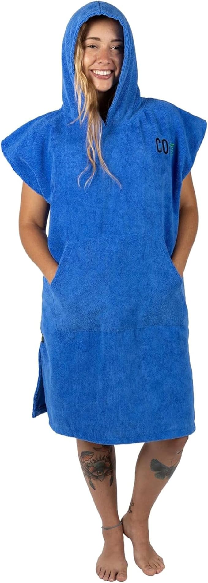 COR Surf Poncho Changing Towel Robe with Hood and Front Pocket — Thick Quick Dry Microfiber Wetsuit Poncho Towel for Surfing Beach Pool Swim (Medium-Blue)